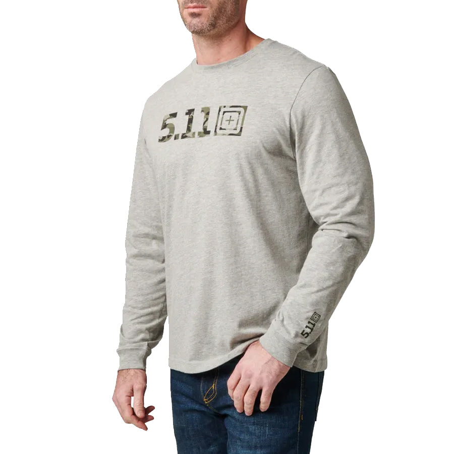 5.11 Tactical Camo Logo Fill Long Sleeve Tee-Long Sleeves-5.11 Tactical-Heather Grey-2X-Large-TacSource