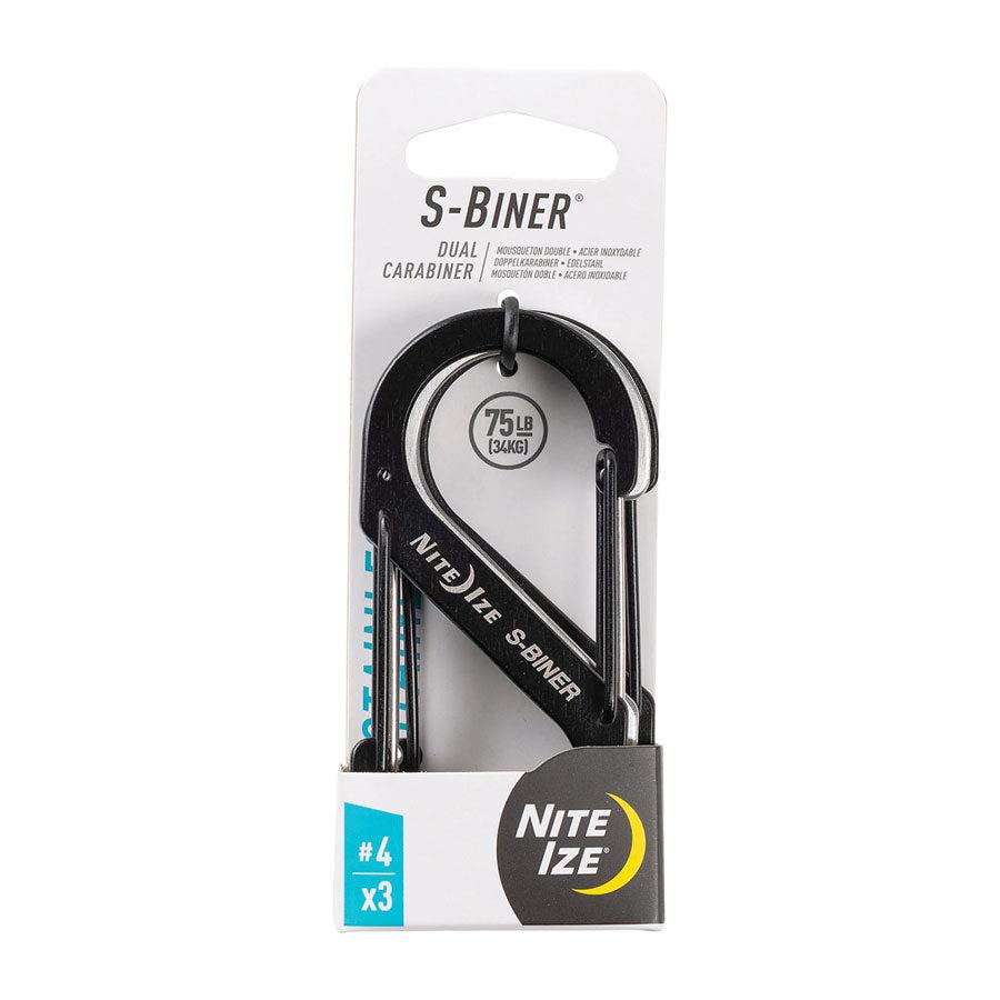 Nite Ize S-Biner Dual Carabiner Stainless Steel #4 3 Pack Black/Stainless