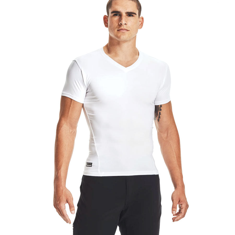 Under Armour Tactical V-Neck Compression Heatgear Tee-Tees & Tanks-Under Armour-White-Small-TacSource